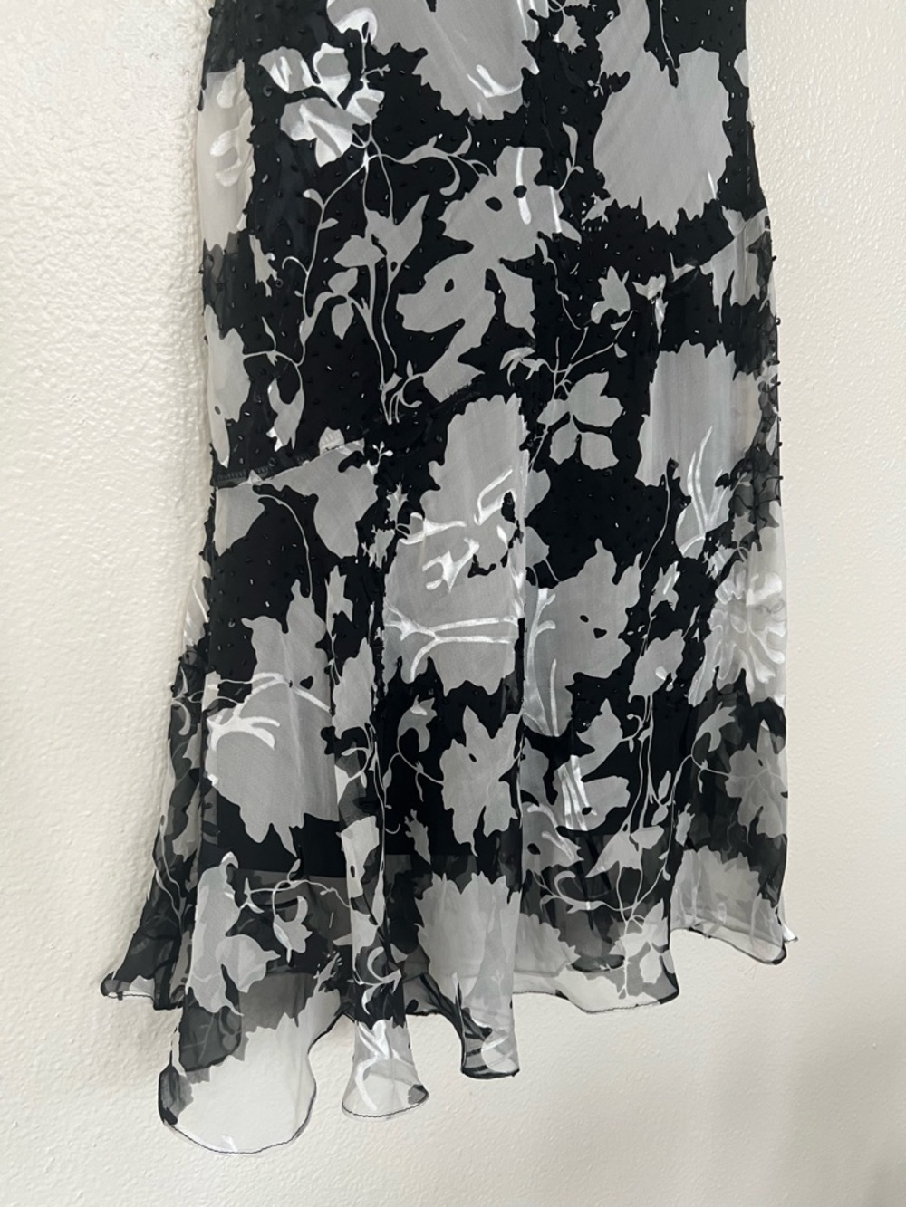 Y2K Whimsical Black and White Overlay Midi Beaded Sheer Floral Slip Dress - Picture 4 of 7